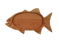cherry wooden fish-shaped tray with carved bones and fins