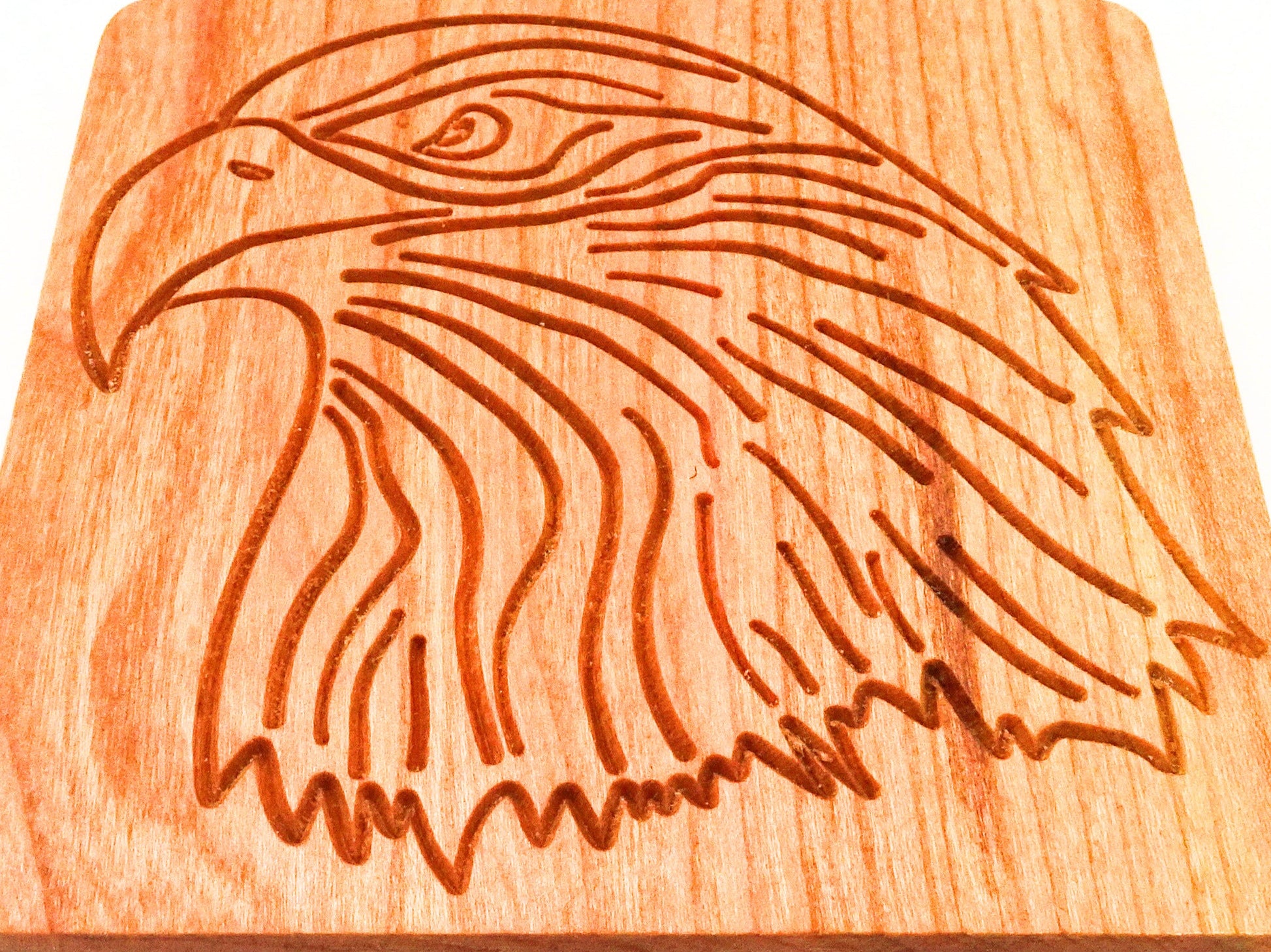 square cherry Wooden coaster with an engraved eagle design 