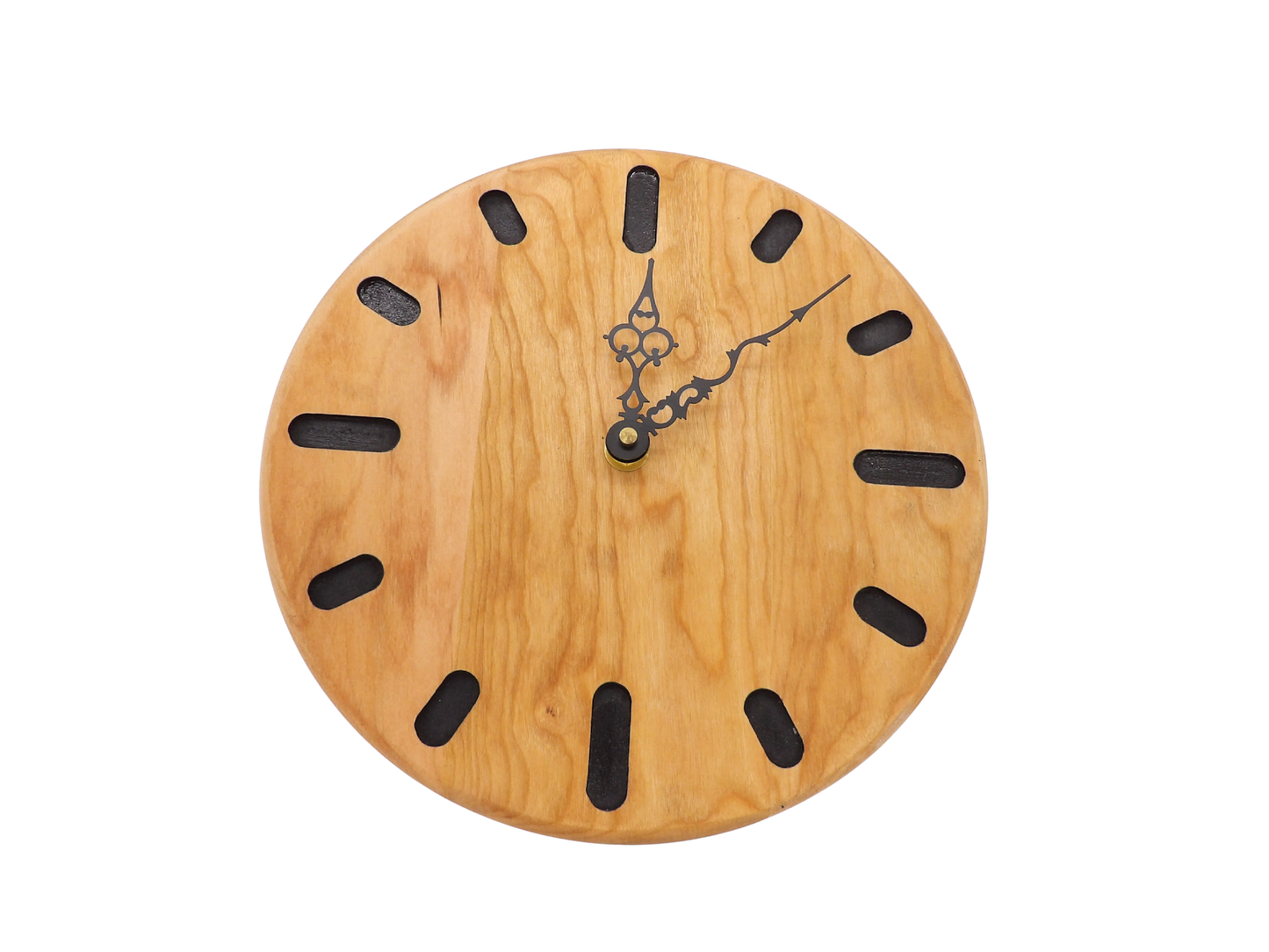 cherry wooden wall clock with black hour serpentine markers 