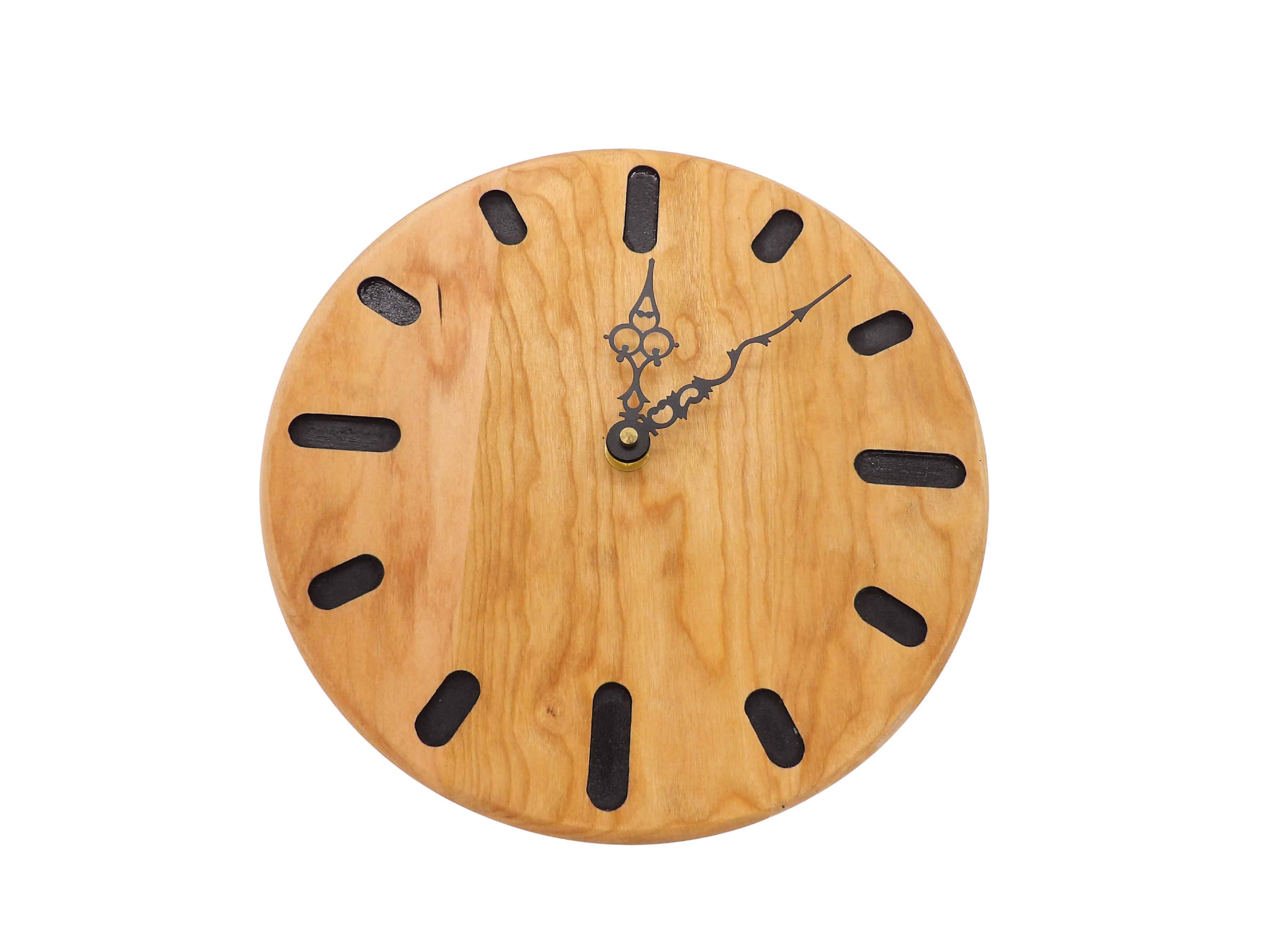 cherry wooden wall clock with black hour serpentine markers 