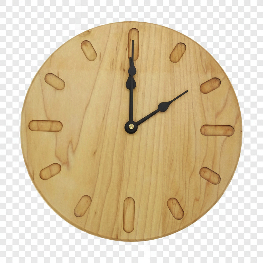 maple wooden wall clock with black spade hands 