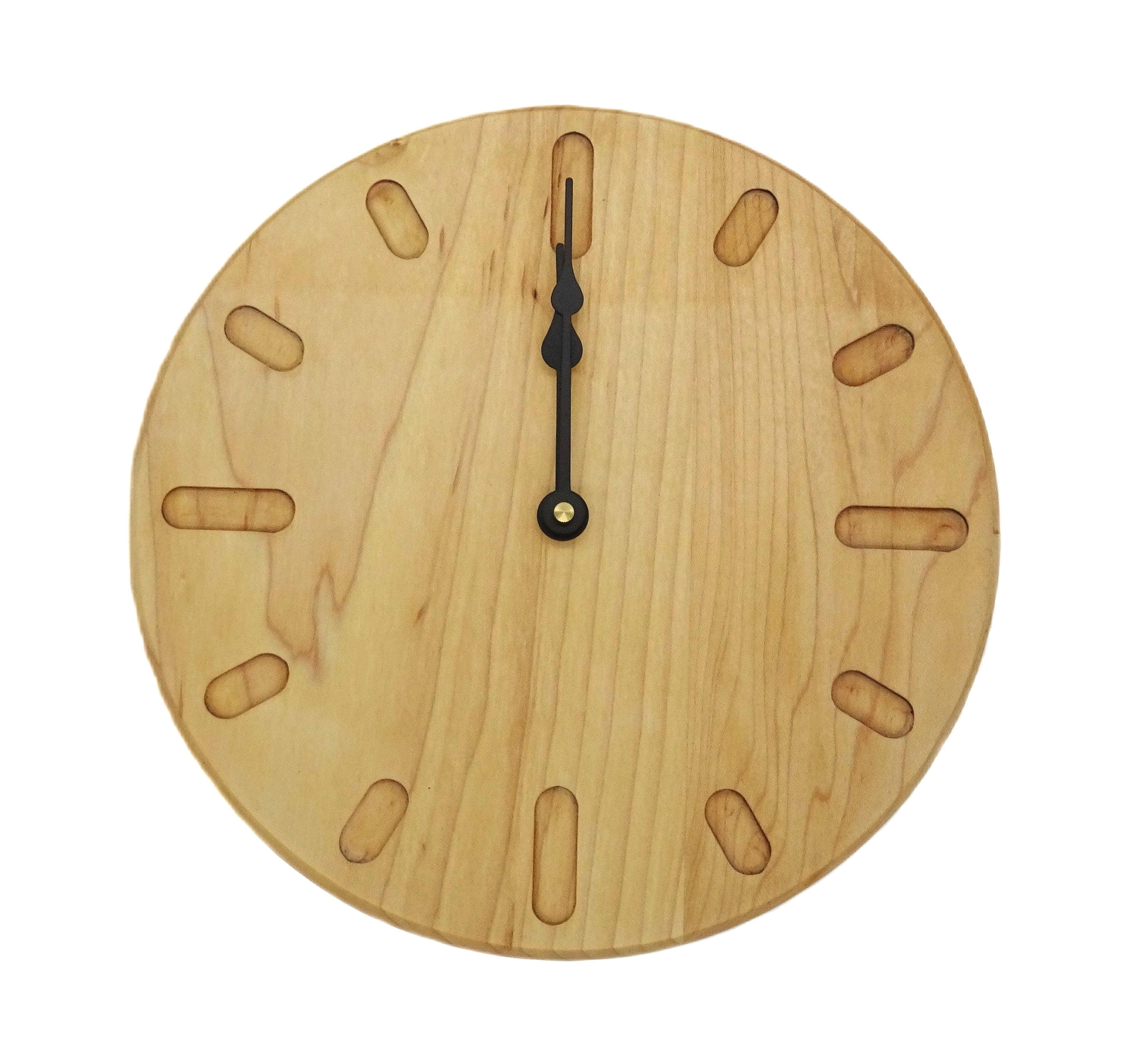 maple wooden wall clock with black spade hands 